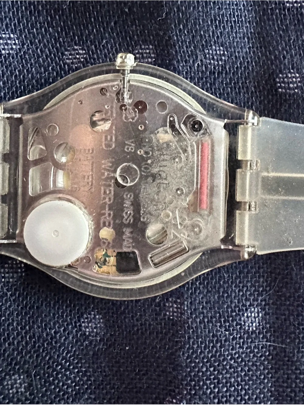 Swatch Silver Dial Transparent Case Watch with Light Beige Strap